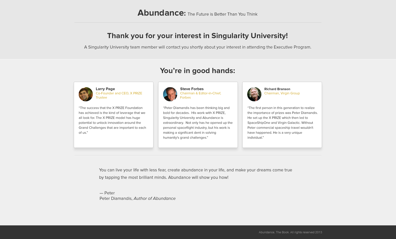Singularity Sales Funnel Thank You Page