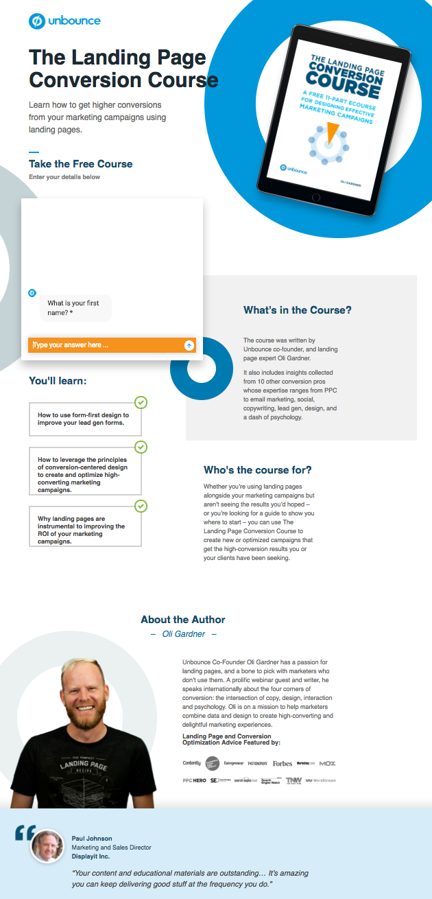 unbounce landing page