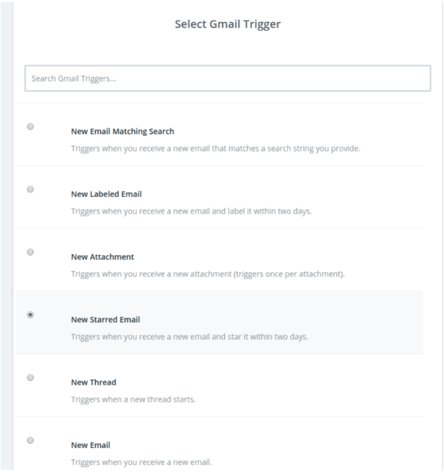 Trigger step for Gmail in Zapier