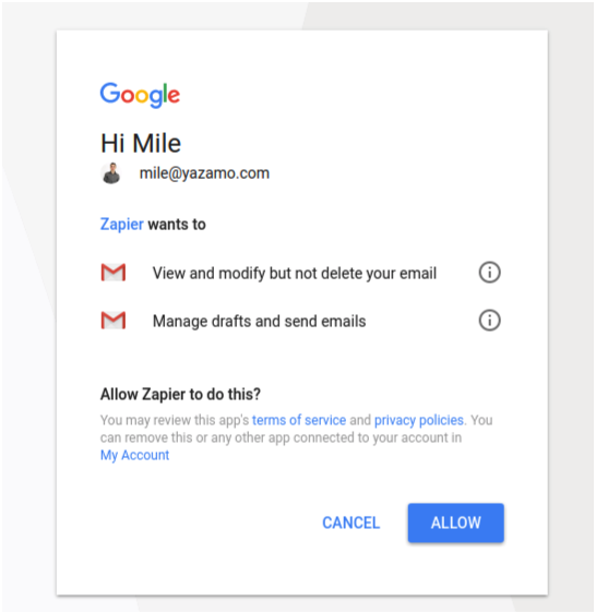 Gmail authentication in Zapier