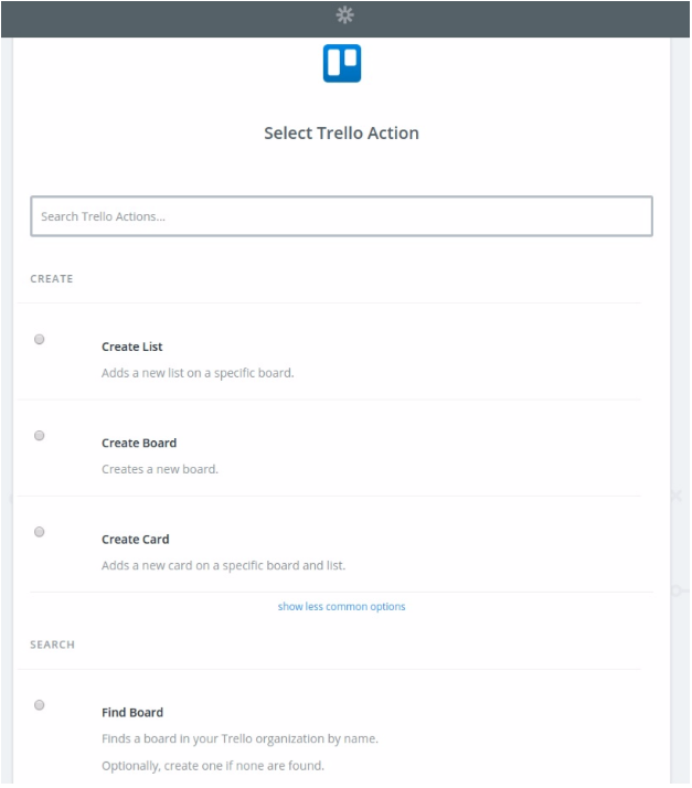 Trello action in Zapier