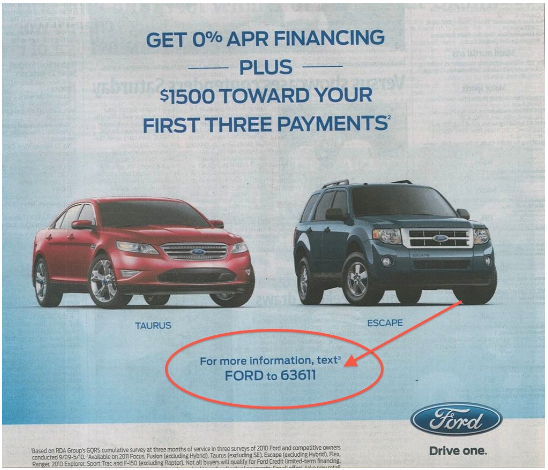ford printed ad for sms marketing
