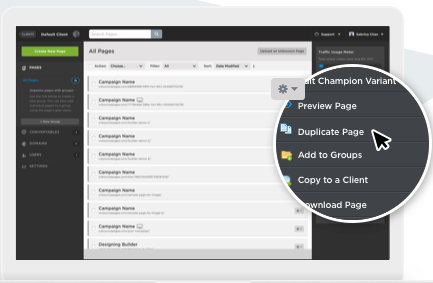 unbounce duplicate pages