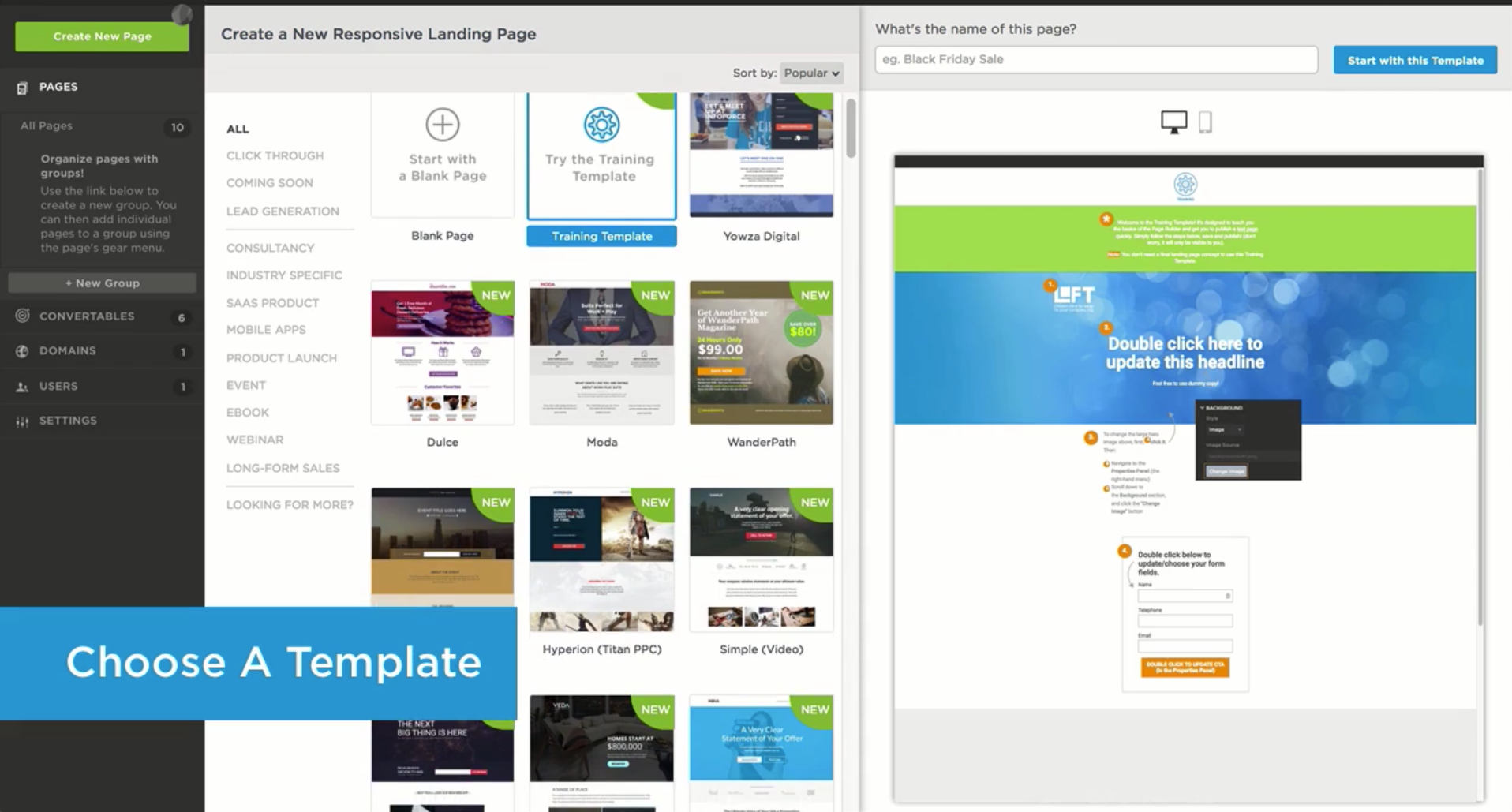 unbounce landing pages step 1