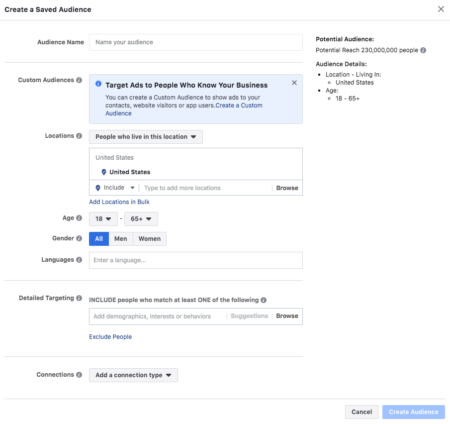 Facebook saved audience