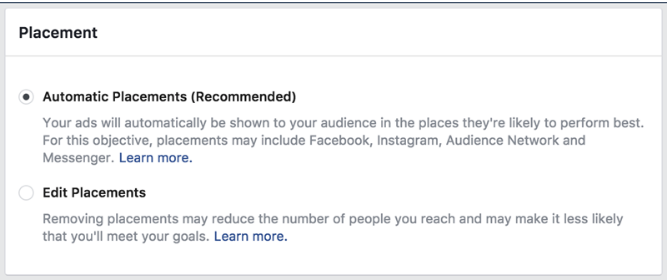 facebook automatic placement