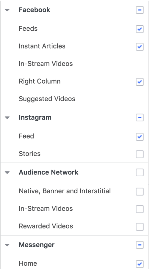 Facebook edit placements
