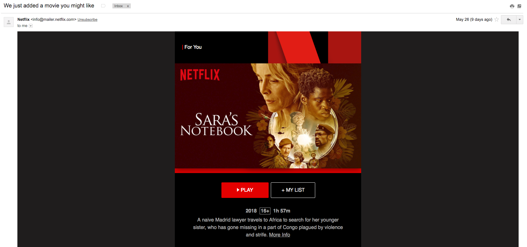 Automated email from Netflix