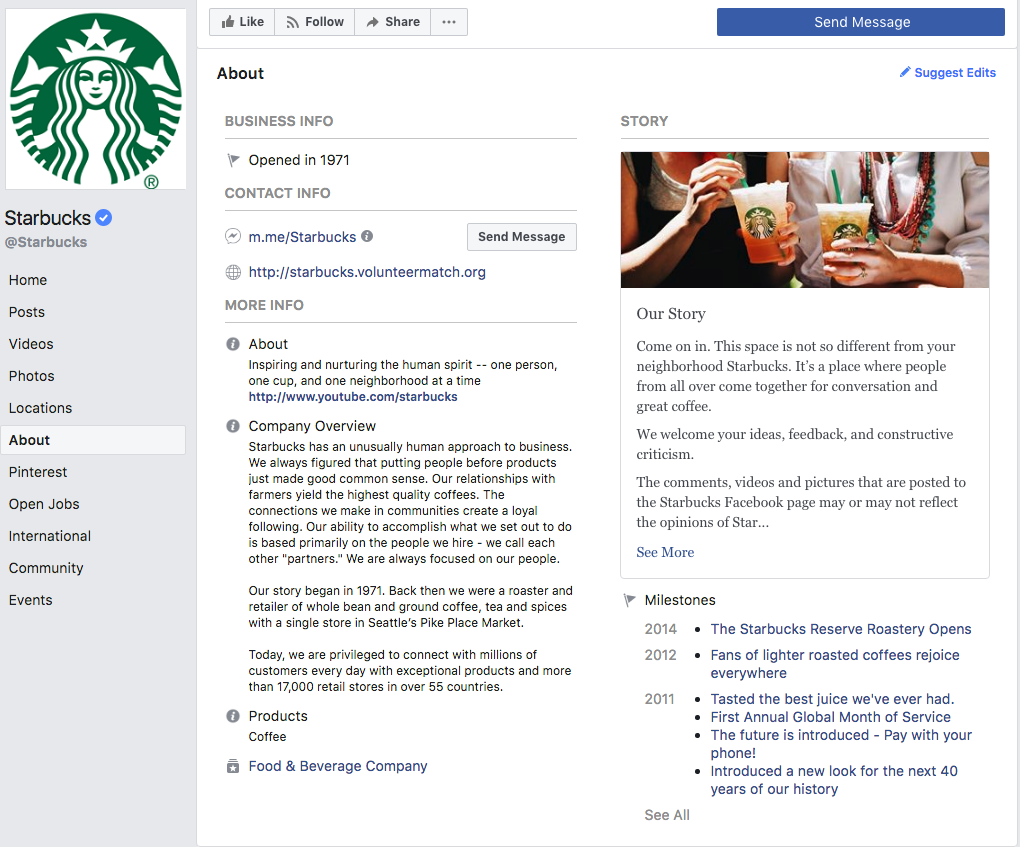 Starbucks Facebook About