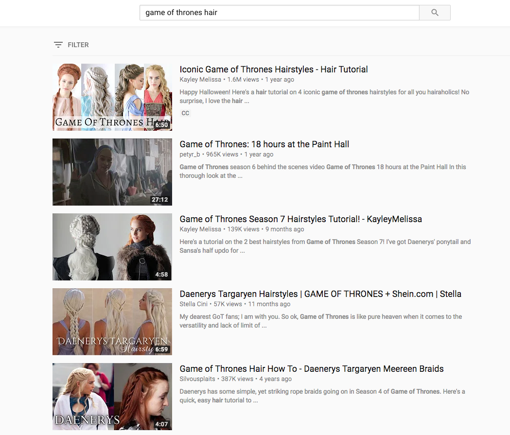 Youtube search results