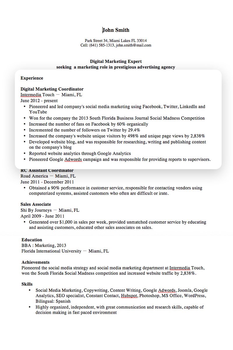 Traditional chronological resume which focuses on job experience and education.