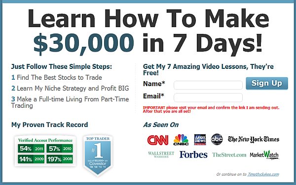 Timothy Sykes lead magnet example