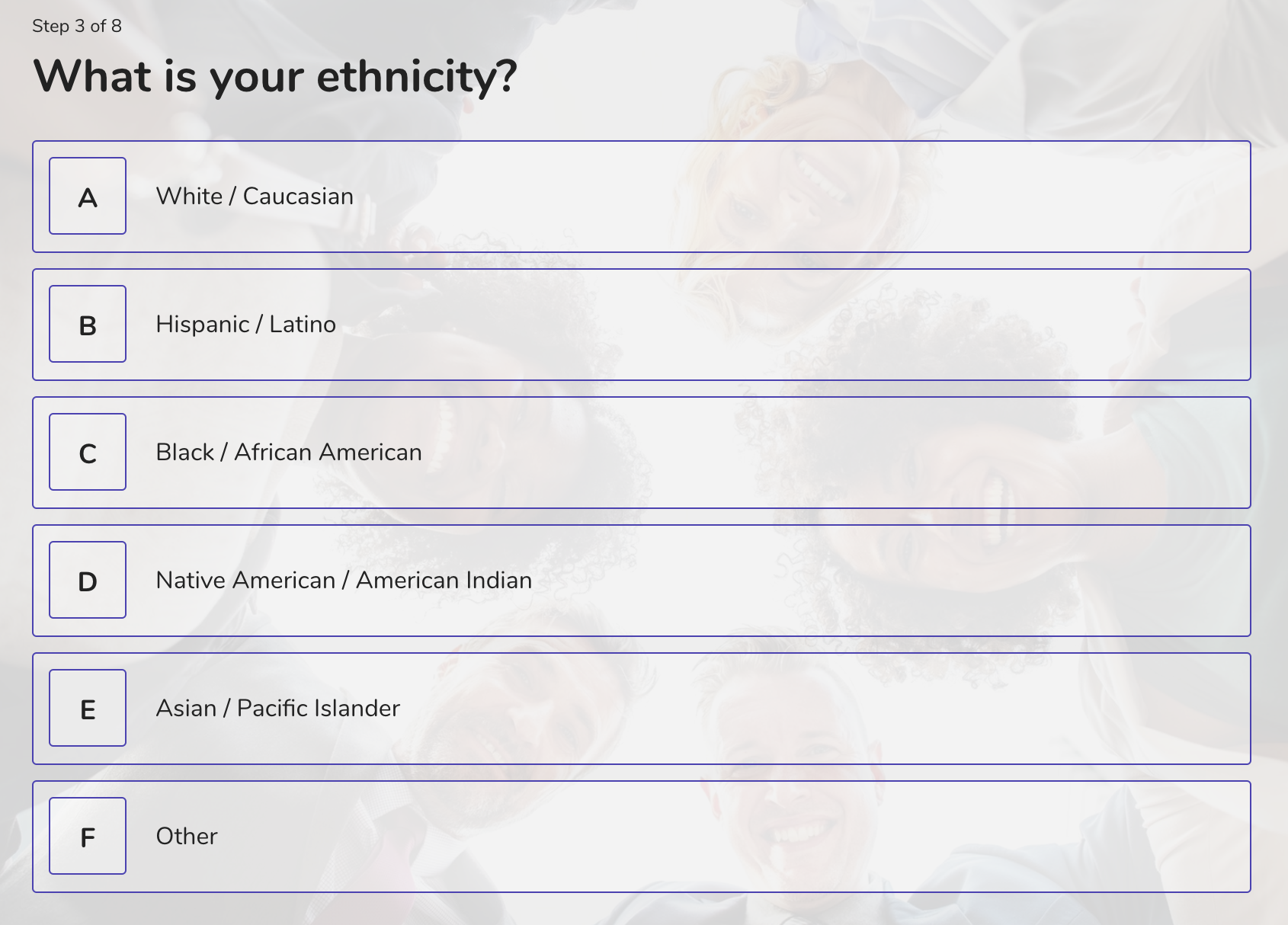 demographic question example - ethnicity