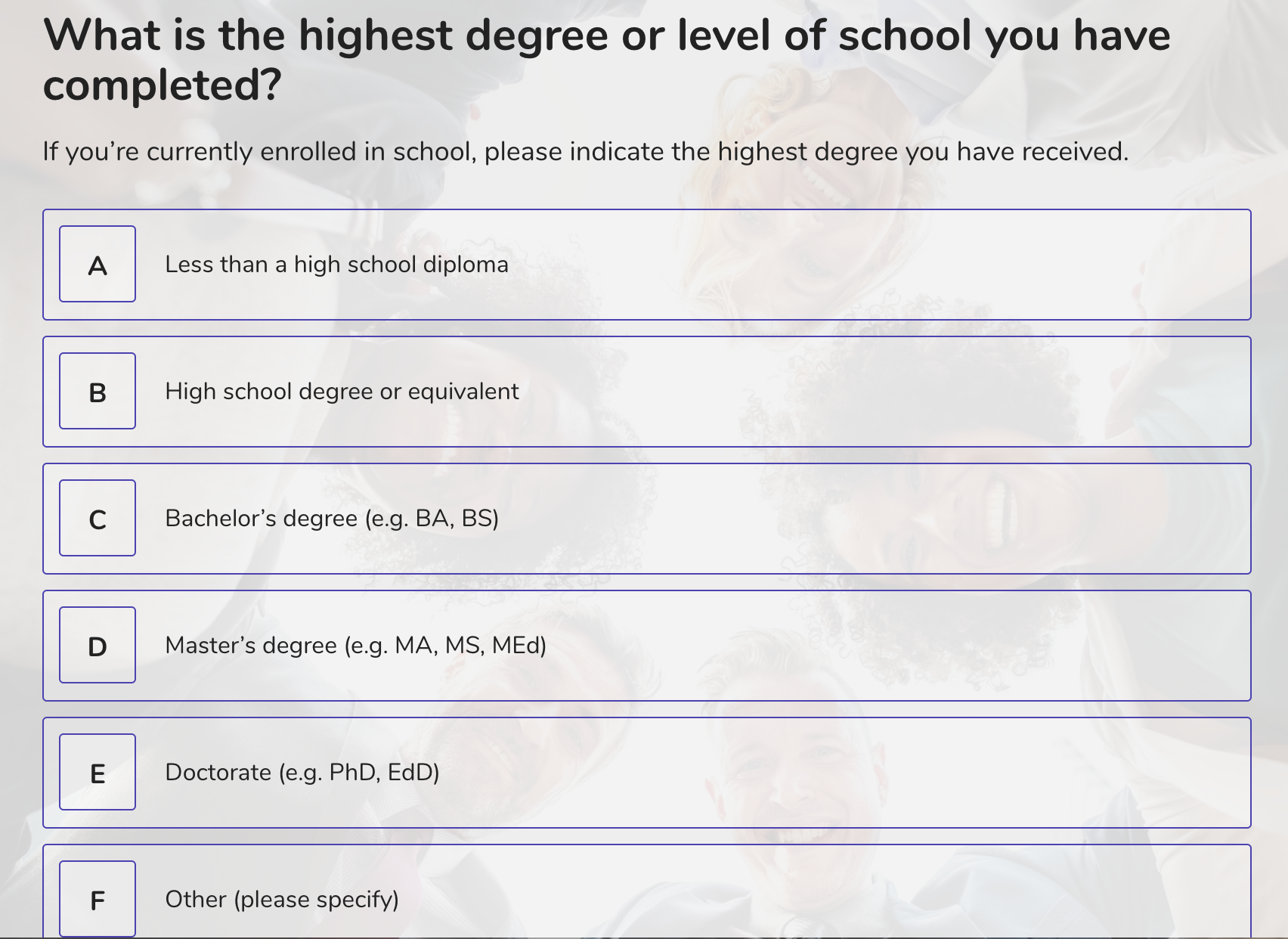 demographic question examples - education