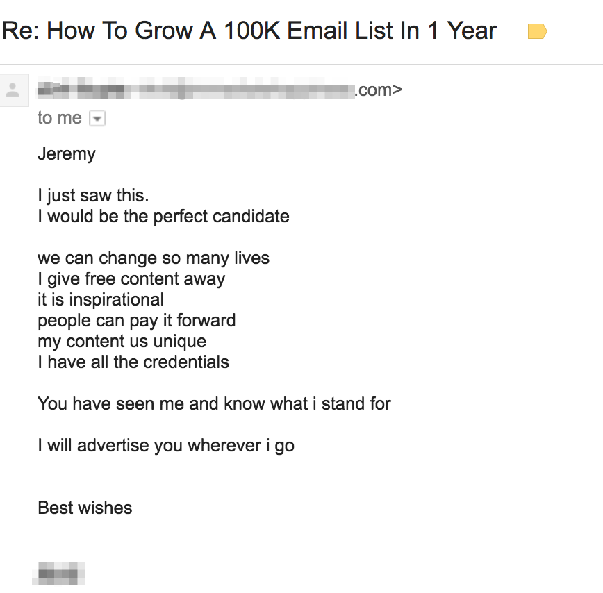 Re How To Grow A 100K Email List In 1 Year Sales Email 2