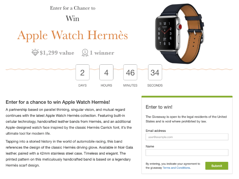 countdown giveaway ideas