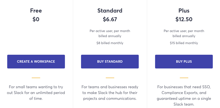Slack pricing