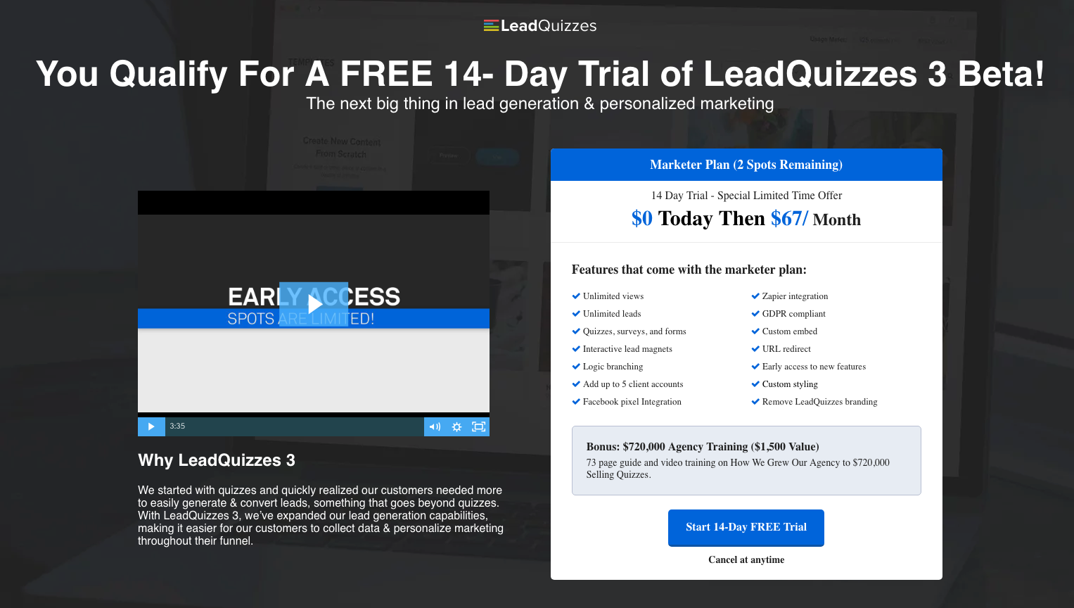 LeadQuizzes 3 Beta Landing Page