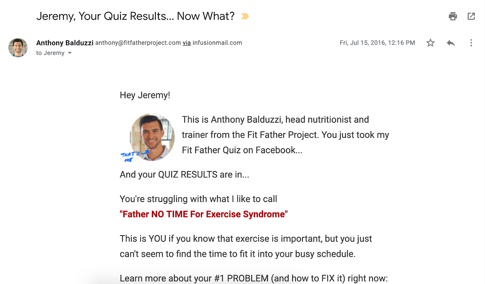 Fit Father Project Email Marketing Example