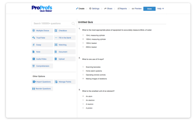 ProProfs dashboard