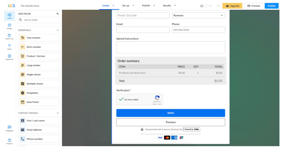 123FormBuilder dashboard