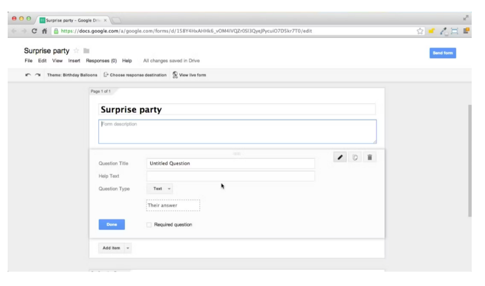 Google Forms dashboard