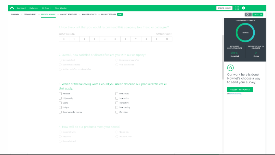 SurveyMonkey dashboard