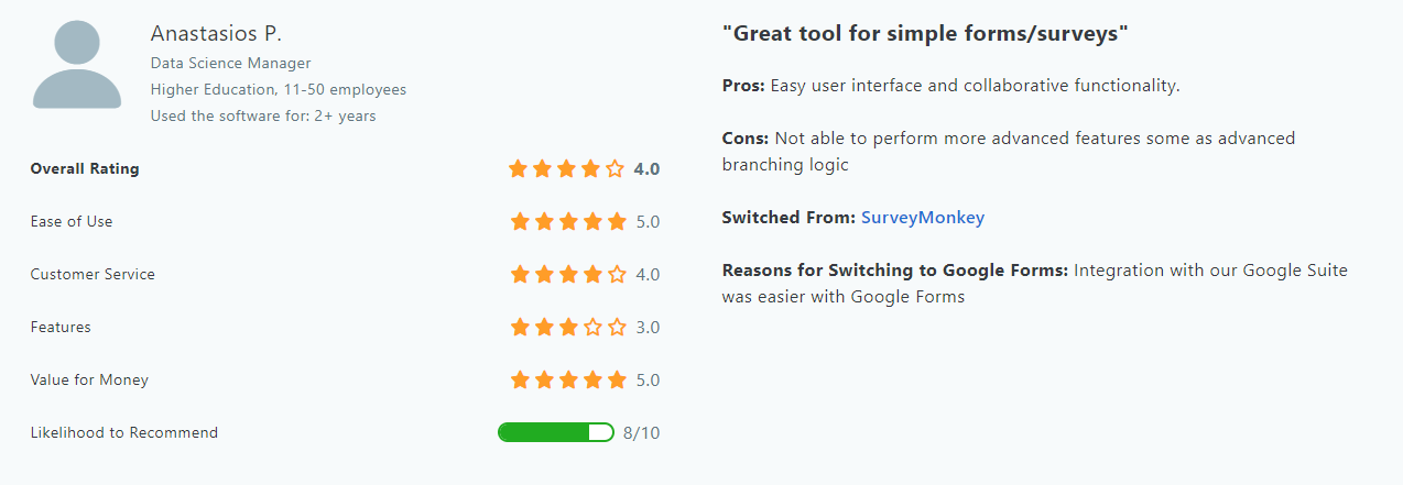 Google Forms customer opinion