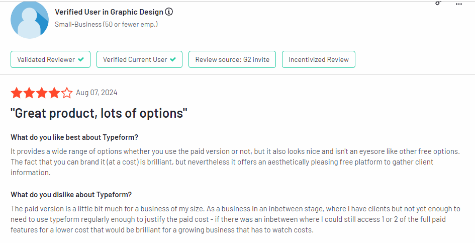 Typeform customer opinion