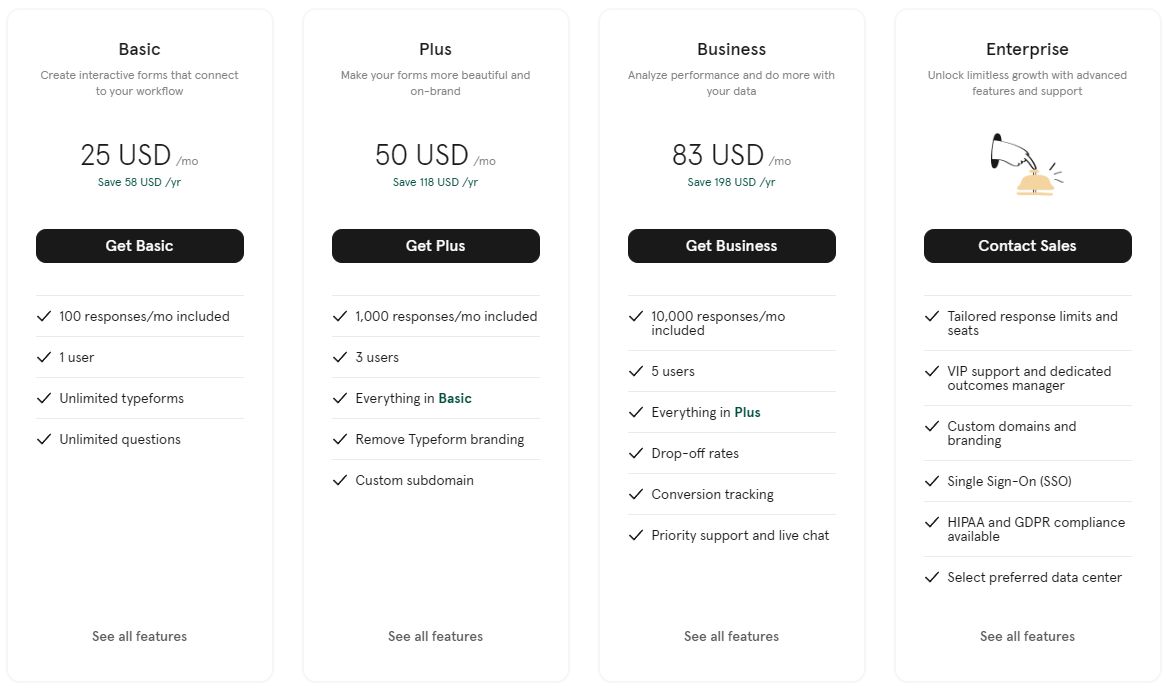 Typeform pricing