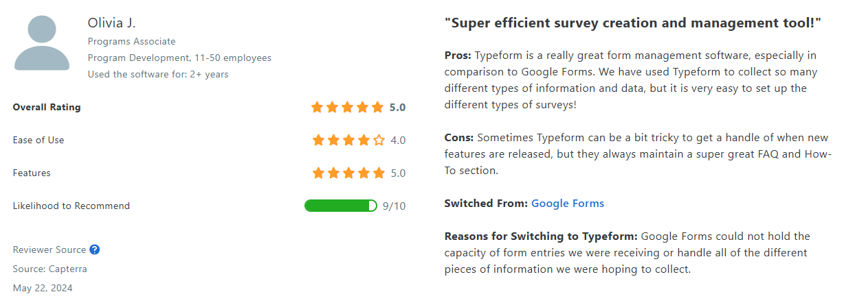 Typeform customer opinion
