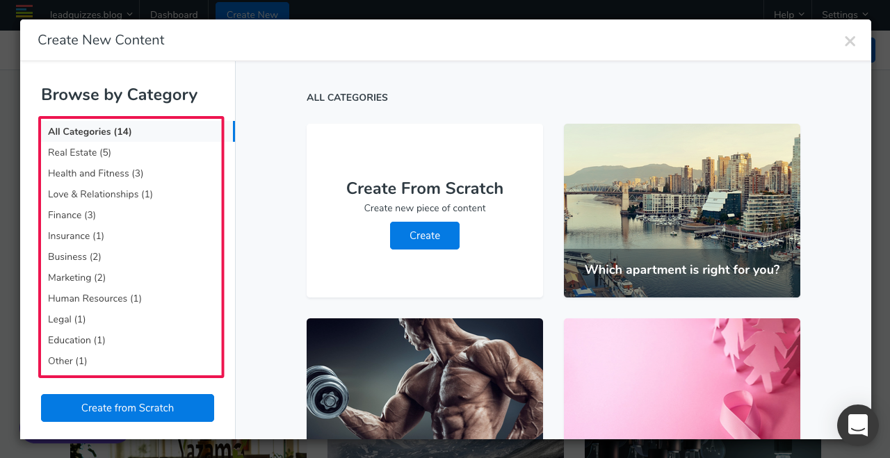 Choose a LeadQuizzes template