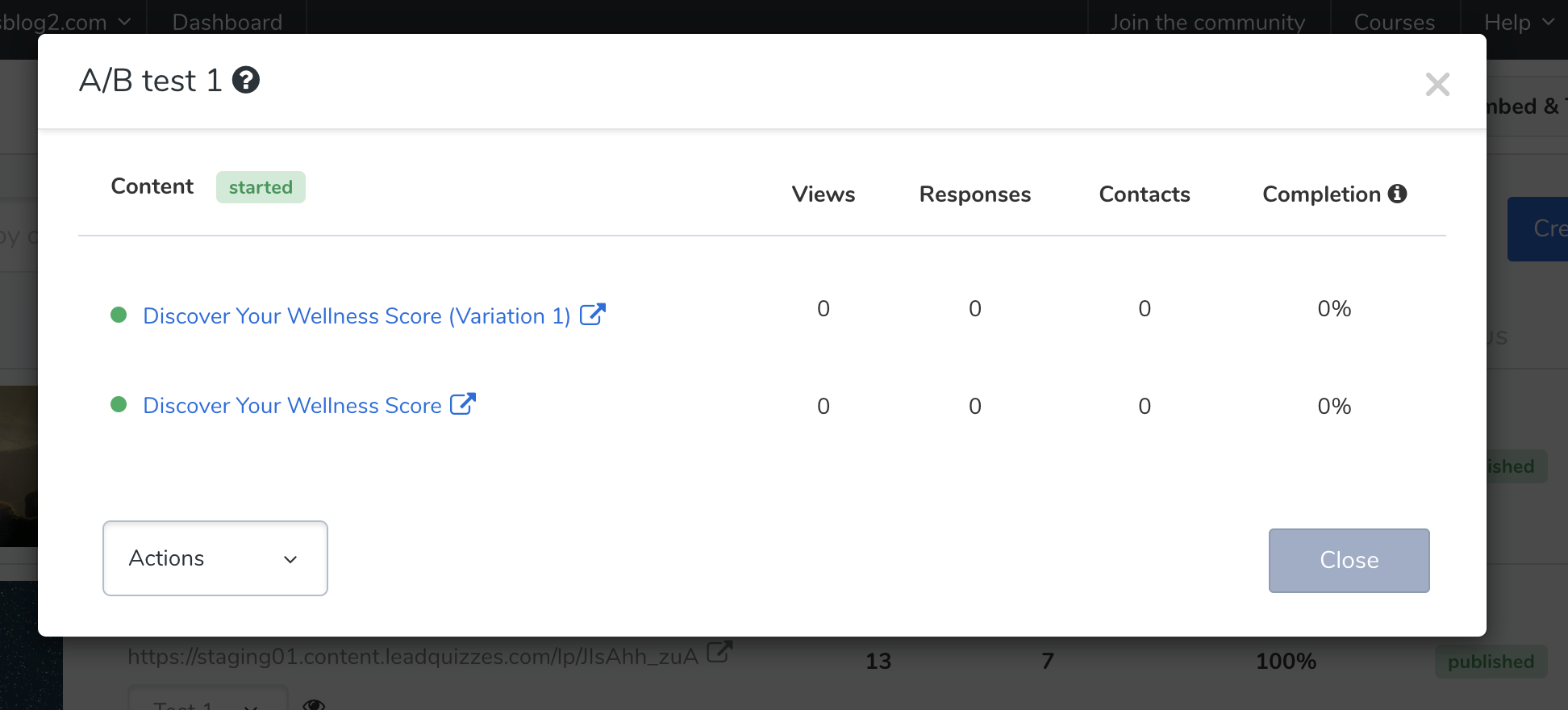 Create variations of your quiz to compare performance