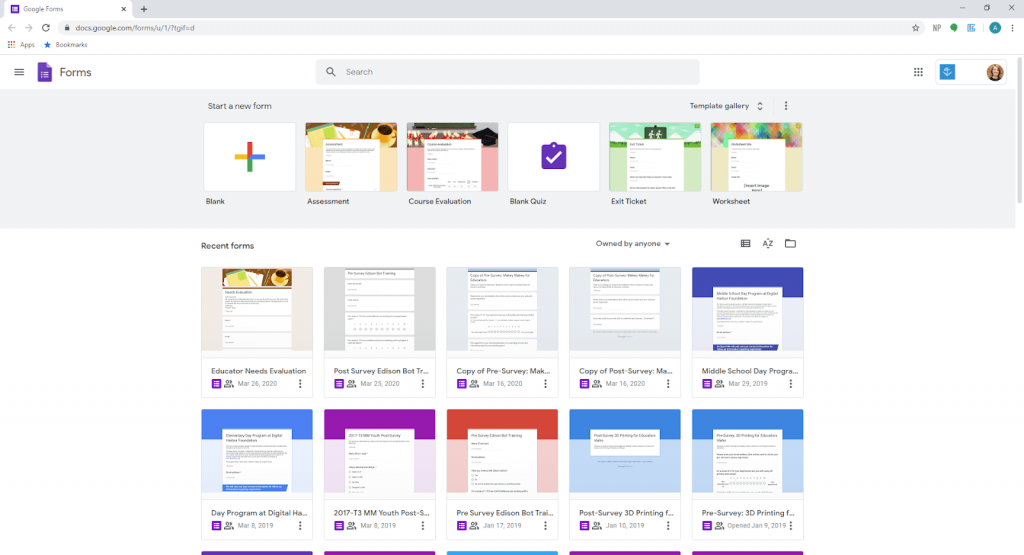 Google Forms dashboard