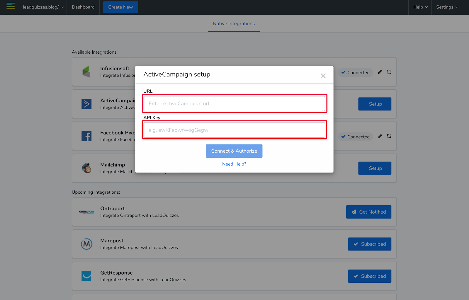 Integrations options