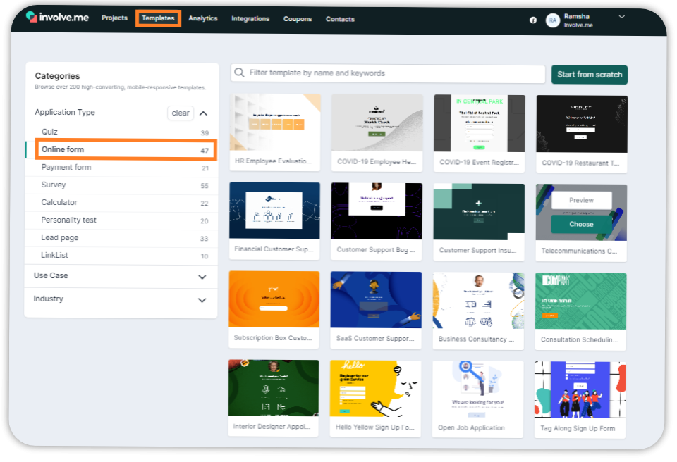 Involve me dashboard