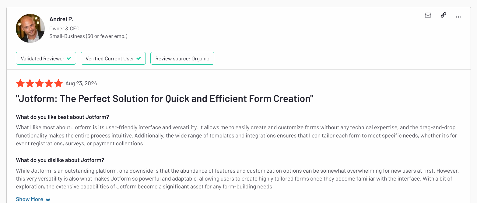 Jotform customer opinion