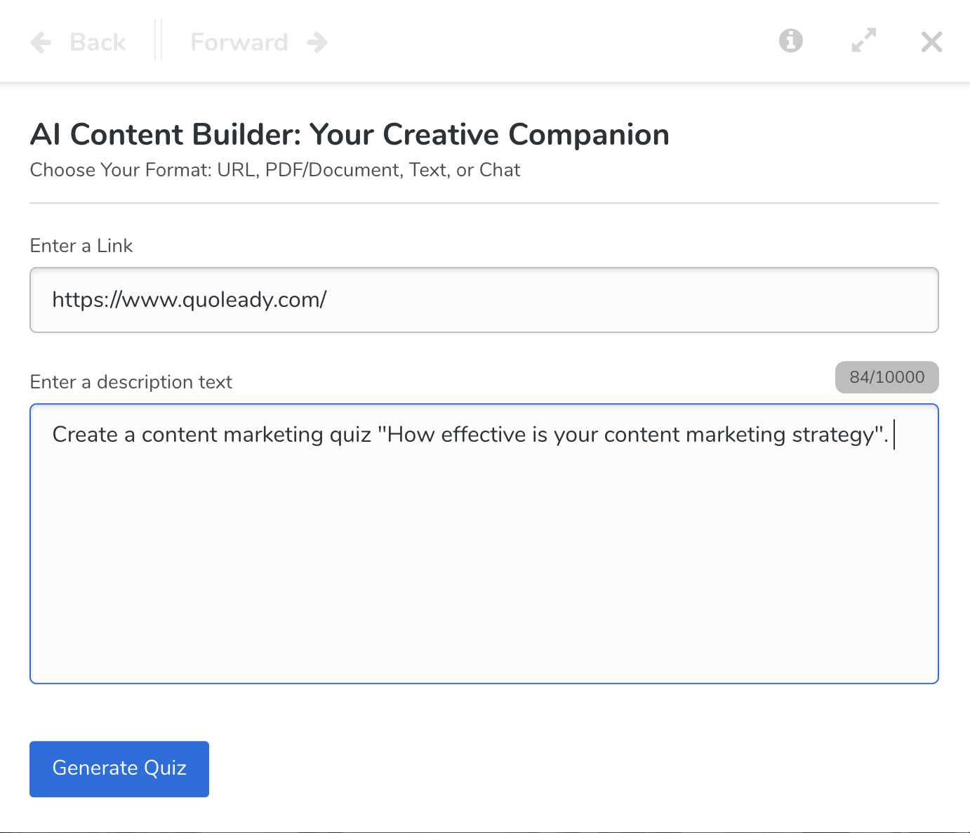 LeadQuizzes AI content builder