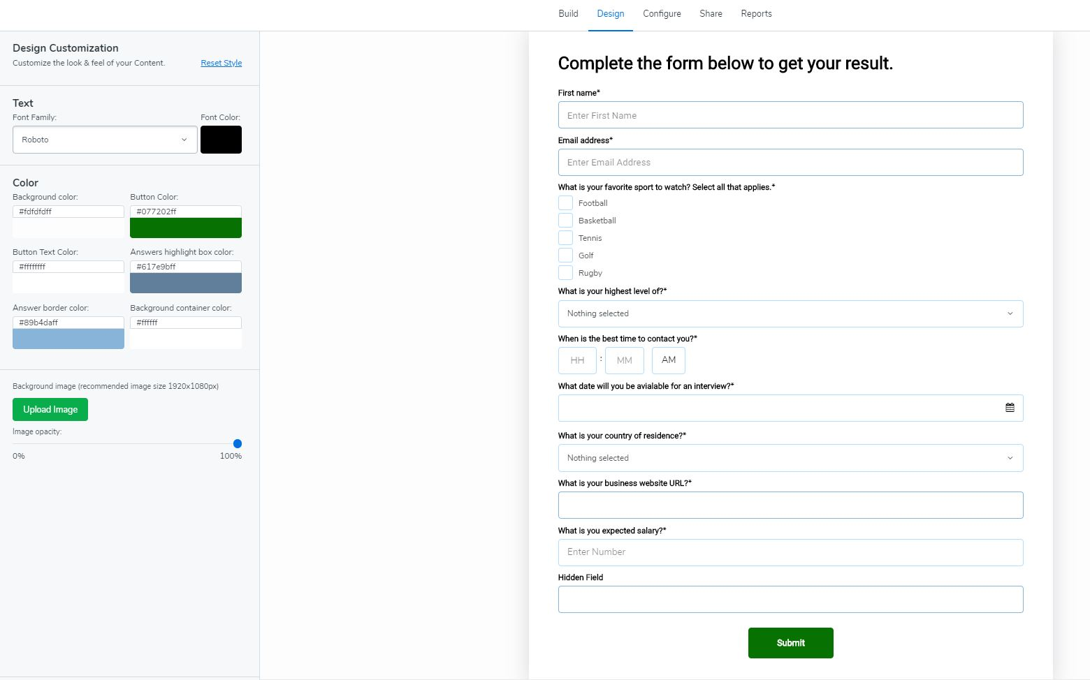 Preview and test the form with LeadQuizzes