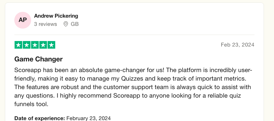 ScoreApp customer opinion