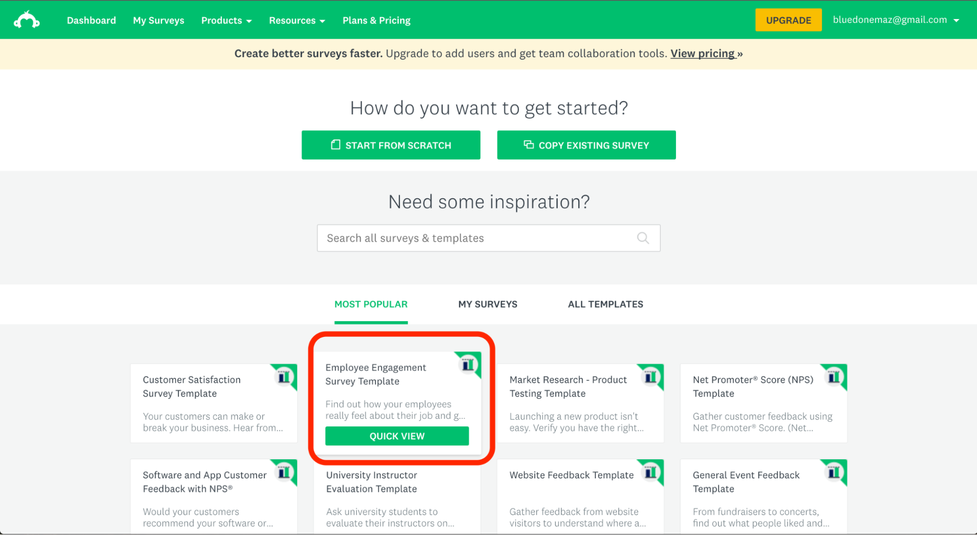 SurveyMonkey dashboard