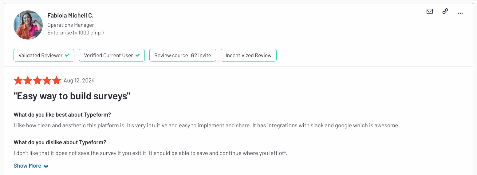 Typeform customer opinion