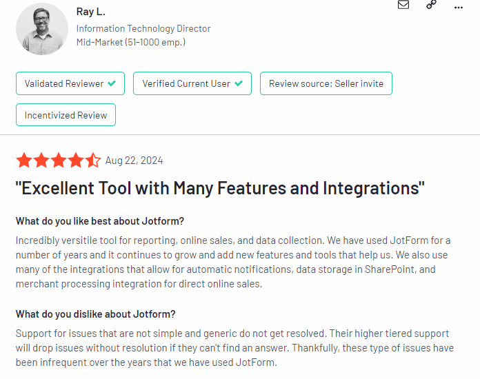 Jotform customer opinion
