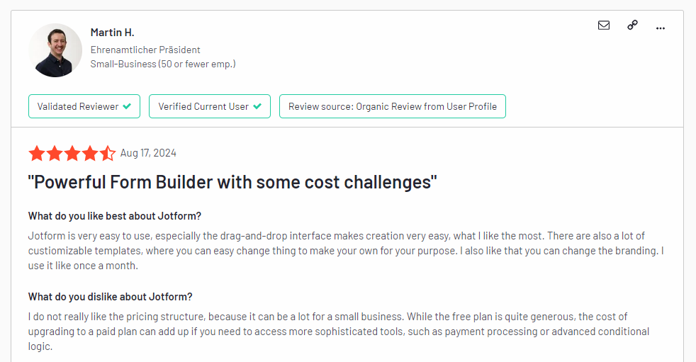 Jotform user review