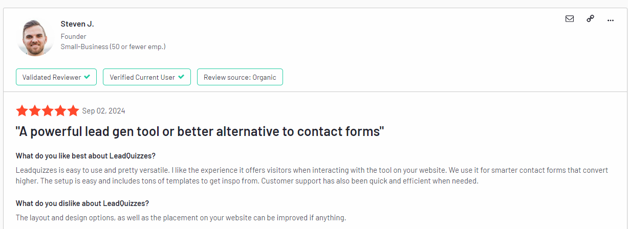 LeadQuizzes customer opinion