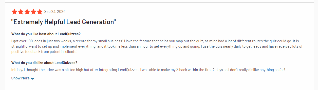 LeadQuizzes user review