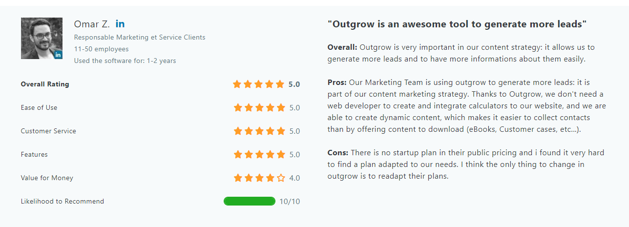 Outgrow customer opinion