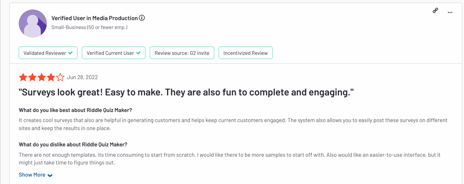 Riddle customer opinion