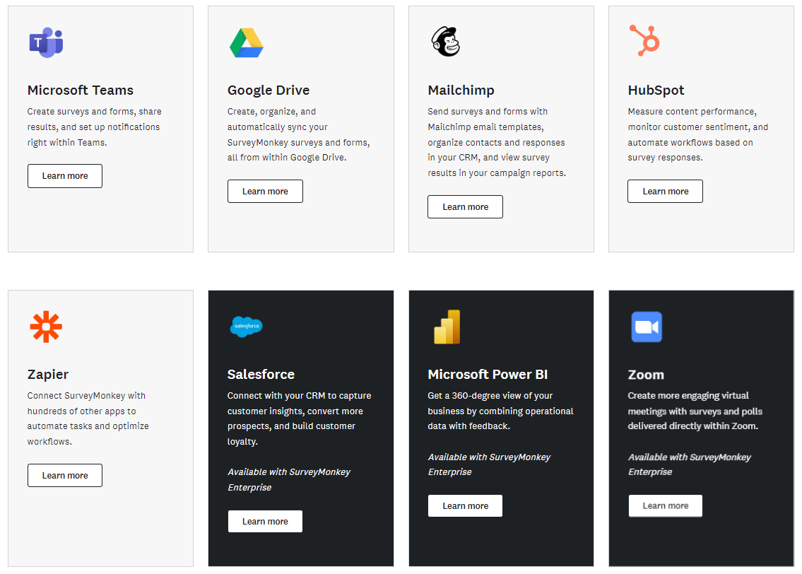 SurveyMonkey review - integrations