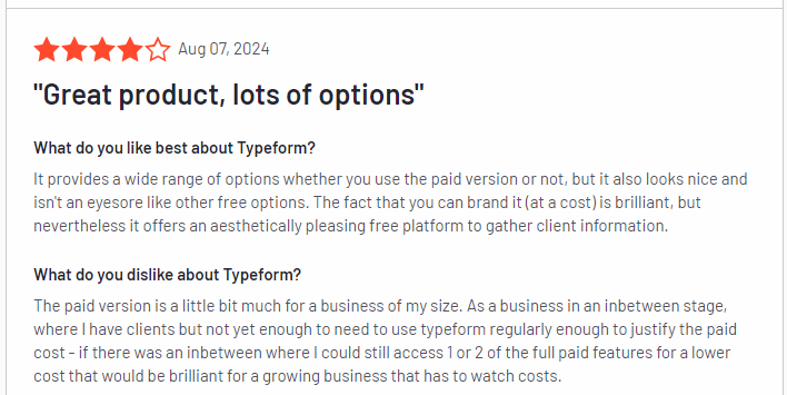 Typeform customer opinion